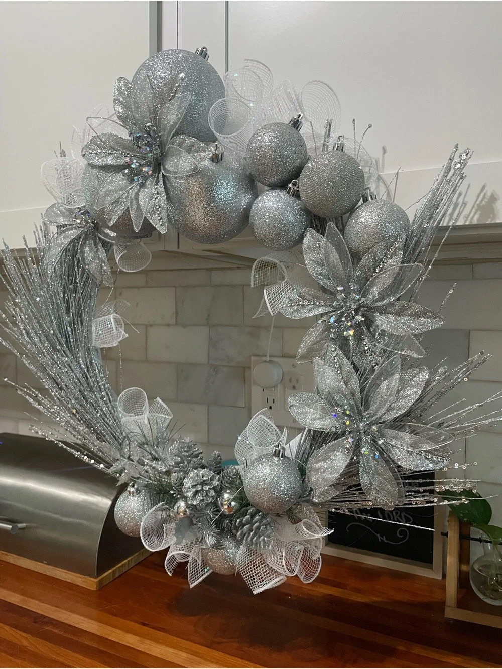 Silver Sparkle Holiday Wreath - Decorative Home Accent